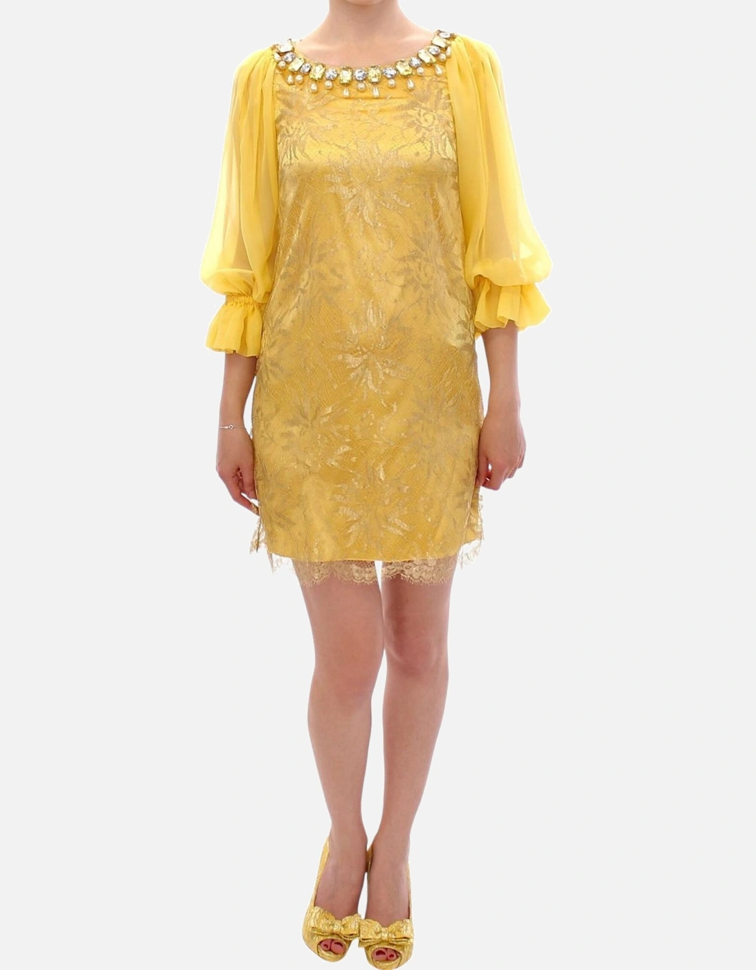 Dolce Gabbana Dress Jewel Neck 34 Sleeves Women - Yellow Dresses