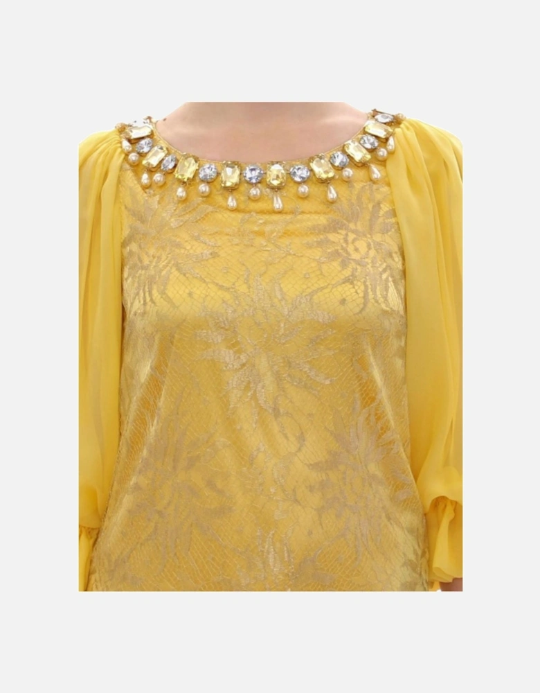 Dolce Gabbana Dress Jewel Neck 34 Sleeves Women - Yellow Dresses