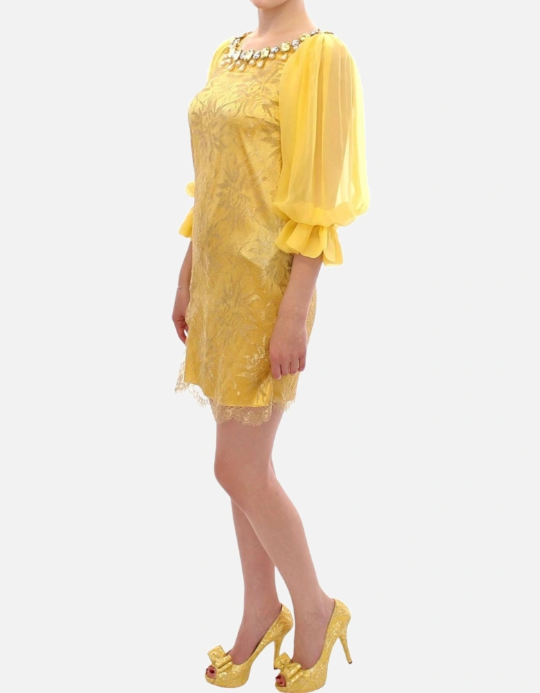 Dolce Gabbana Dress Jewel Neck 34 Sleeves Women - Yellow Dresses