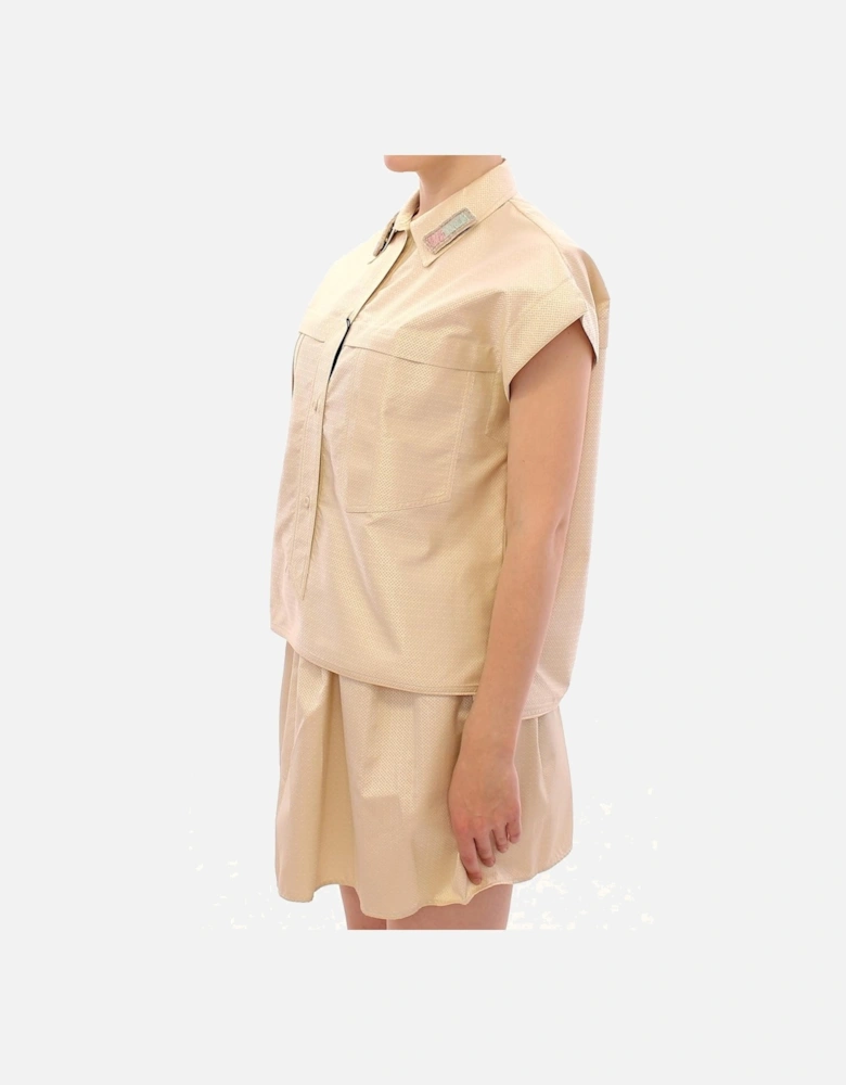Metallic Shirt Skirt Set Women - Beige T-Shirts