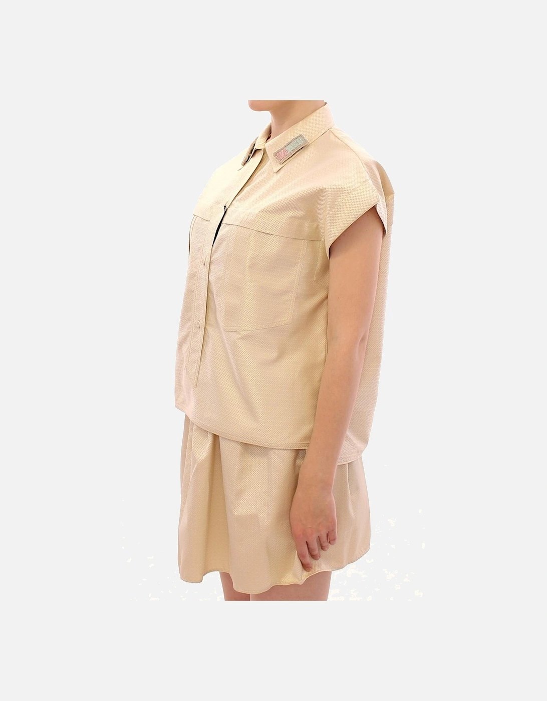 Metallic Shirt Skirt Set Women - Beige T-Shirts