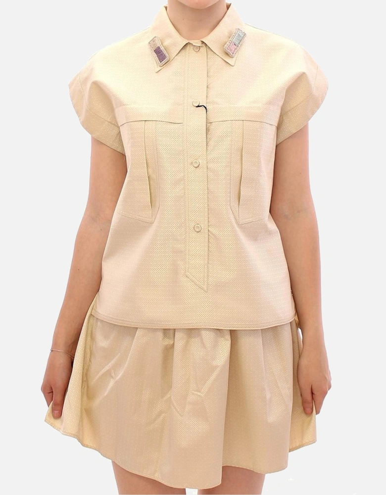 Metallic Shirt Skirt Set Women - Beige T-Shirts