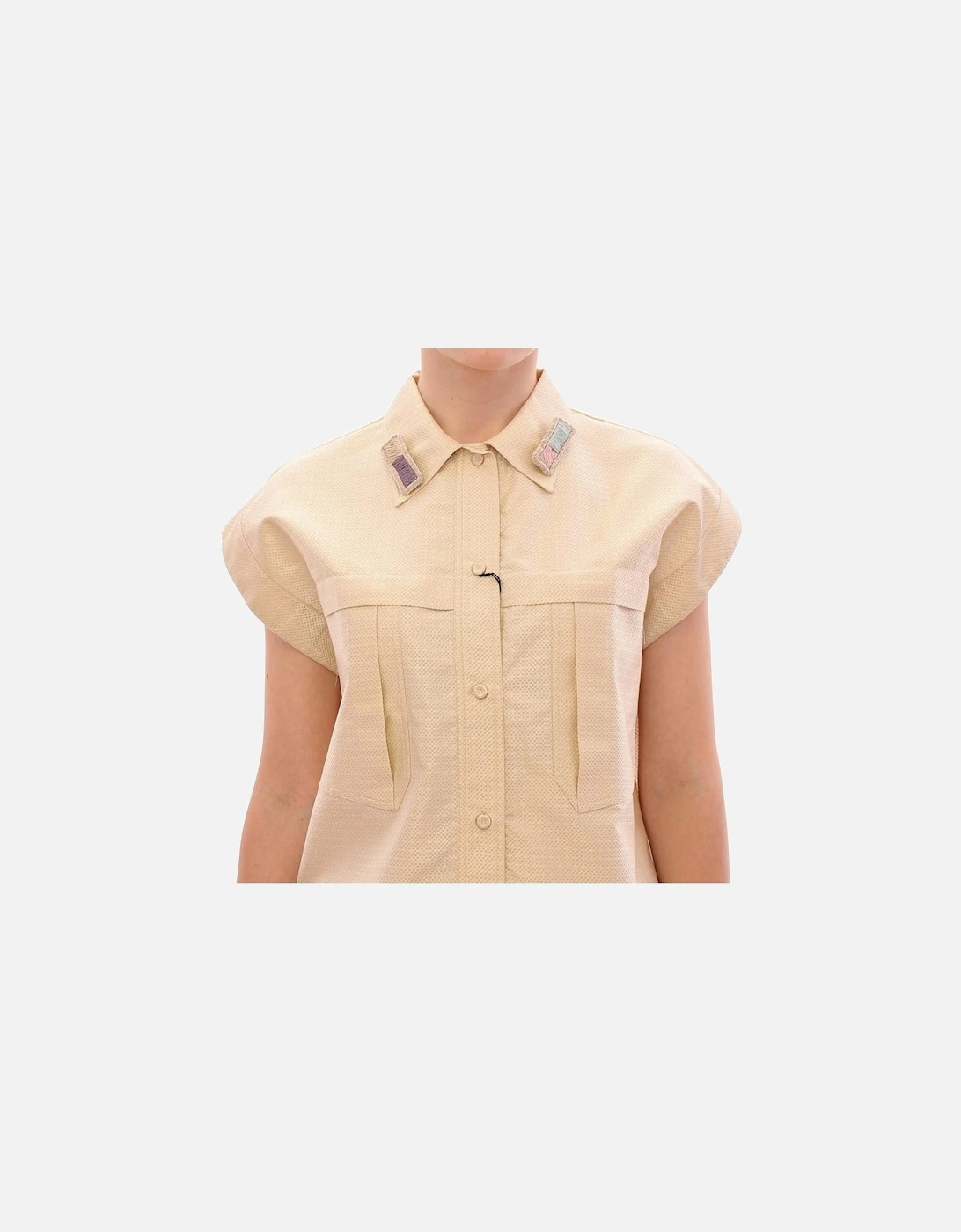 Metallic Shirt Skirt Set Women - Beige T-Shirts