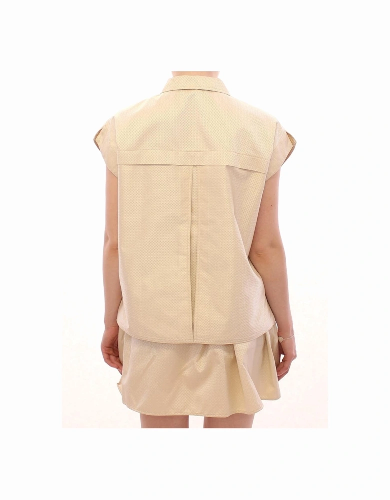 Metallic Shirt Skirt Set Women - Beige T-Shirts