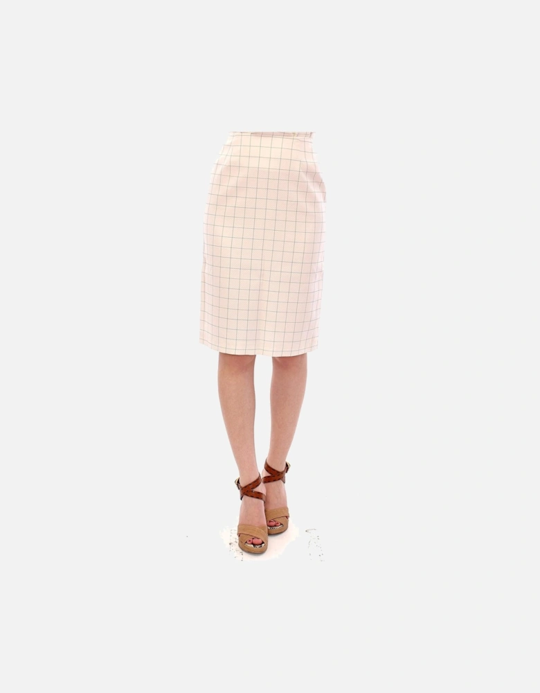 Pencil Skirt Grid Pattern KneeLength Women - White