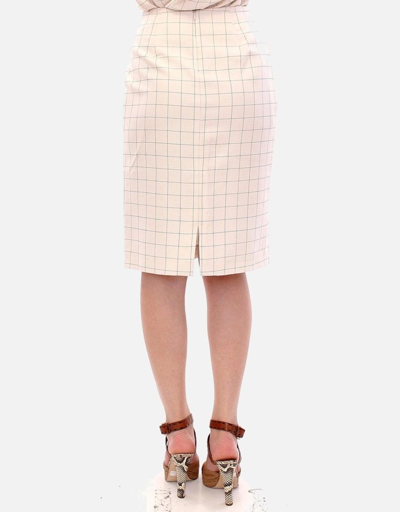 Pencil Skirt Grid Pattern KneeLength Women - White