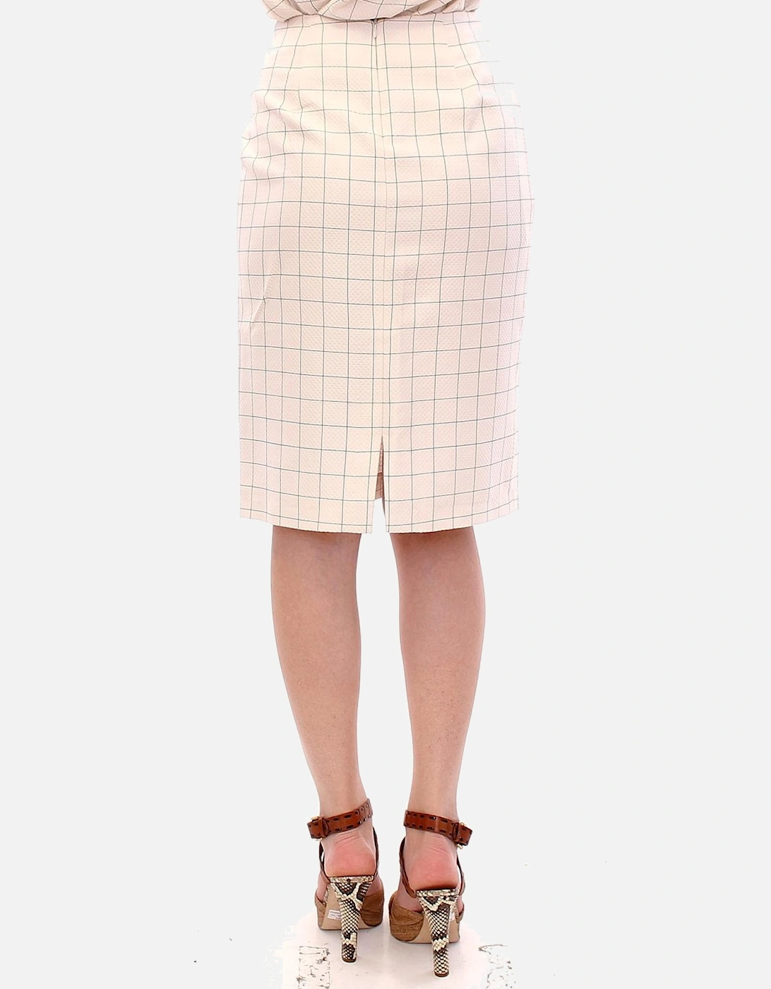 Pencil Skirt Grid Pattern KneeLength Women - White