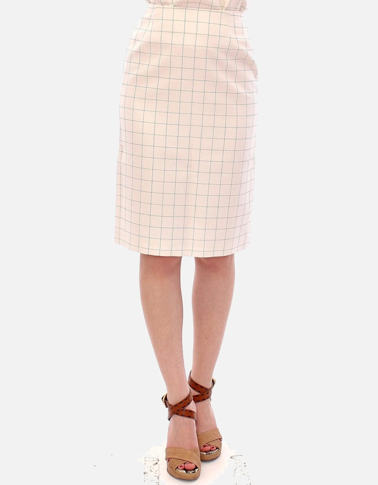 Pencil Skirt Grid Pattern KneeLength Women - White