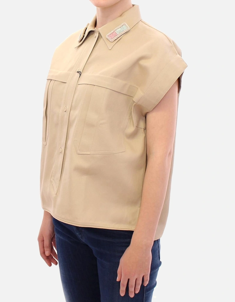 Collared Short Sleeve Shirt Women - Beige T-Shirts