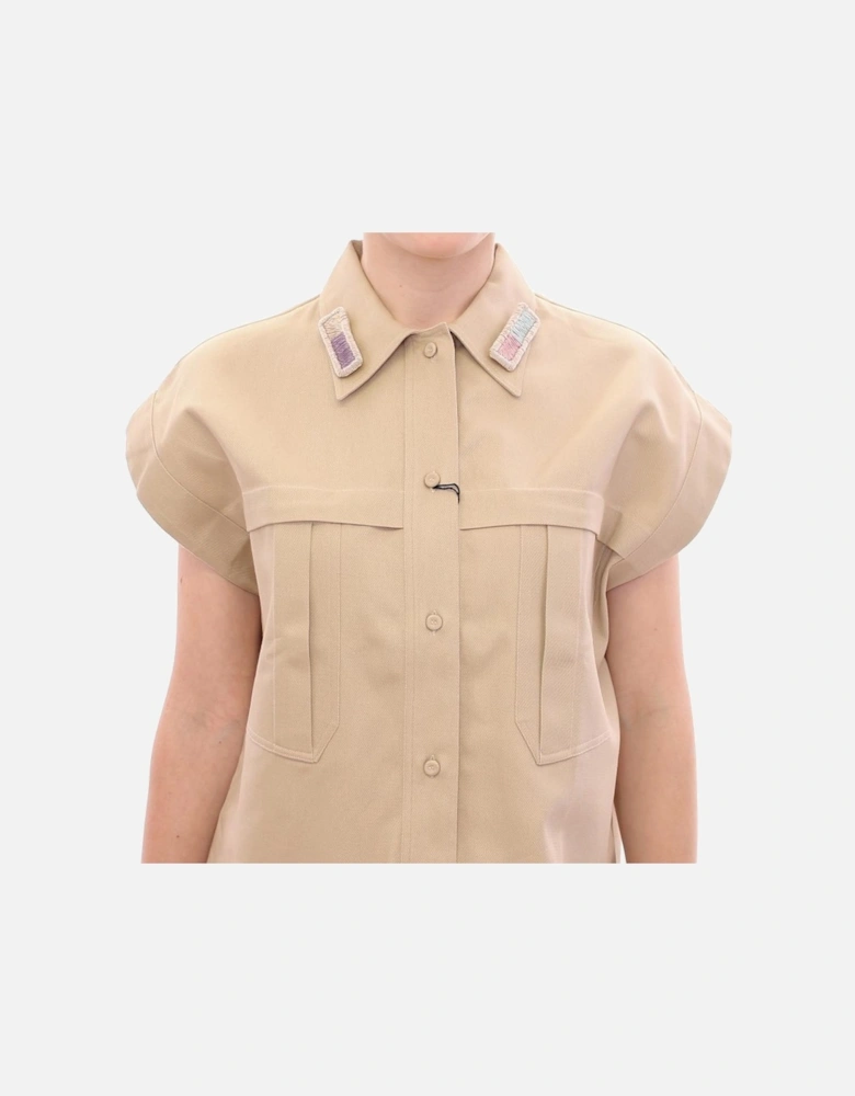 Collared Short Sleeve Shirt Women - Beige T-Shirts