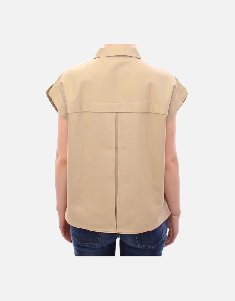 Collared Short Sleeve Shirt Women - Beige T-Shirts
