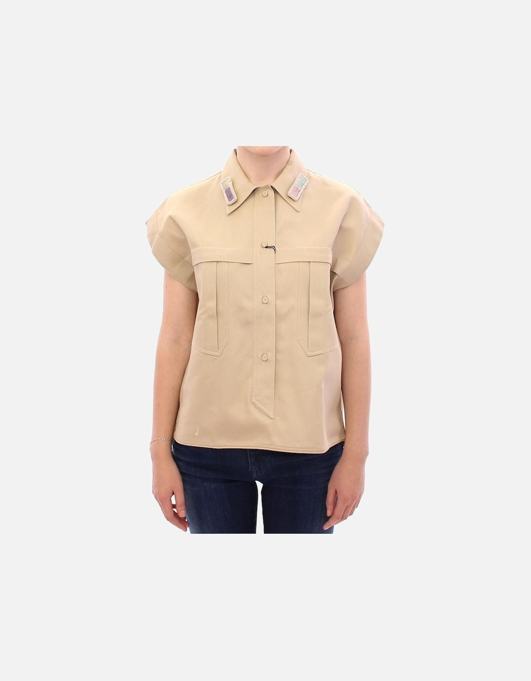 Collared Short Sleeve Shirt Women - Beige T-Shirts, 7 of 6