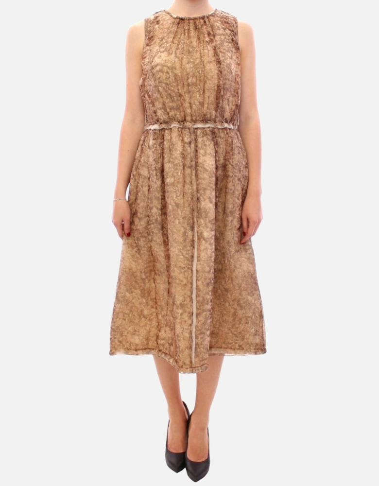 Dolce Gabbana Midi Dress Sleeveless Round Neck Women - Brown Dresses