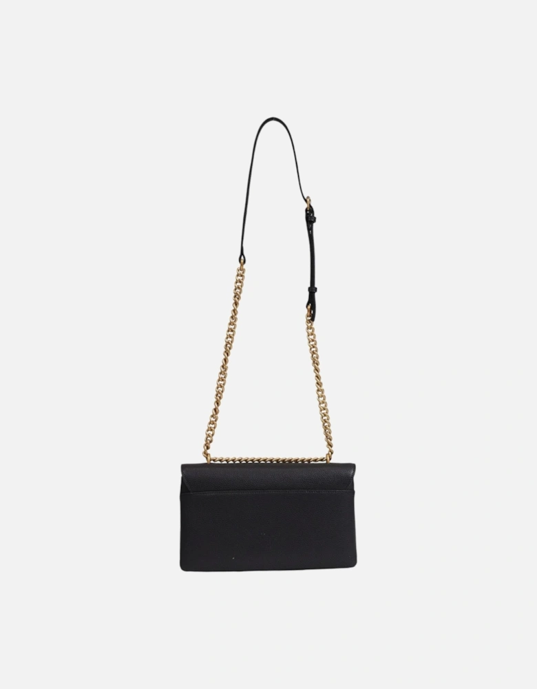 Leather Shoulder Bag with Clip Fastening Women - Black