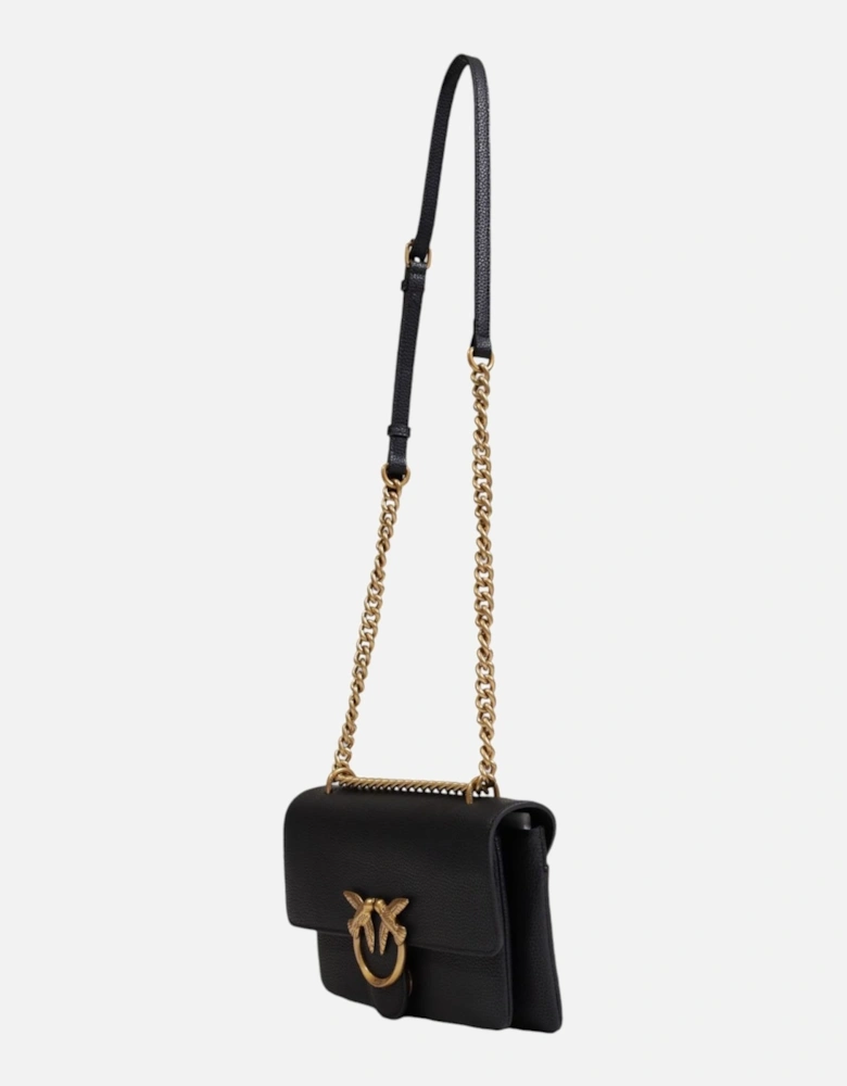 Leather Shoulder Bag with Clip Fastening Women - Black