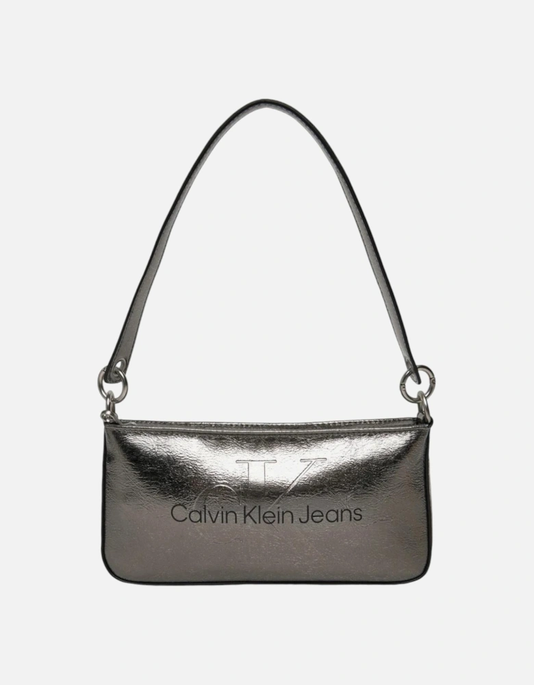 Handbag with Zip Closure and Plain Design Women - Grey Bags