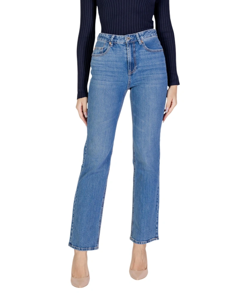 Classic Plain Jeans with Zip and Button Fastening Women - Blue