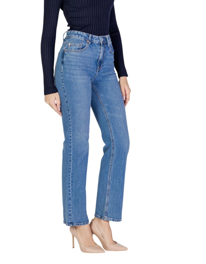 Classic Plain Jeans with Zip and Button Fastening Women - Blue