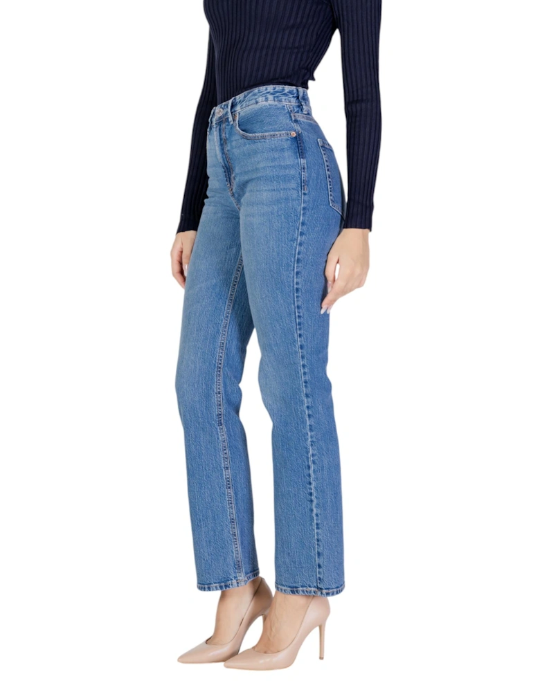 Classic Plain Jeans with Zip and Button Fastening Women - Blue