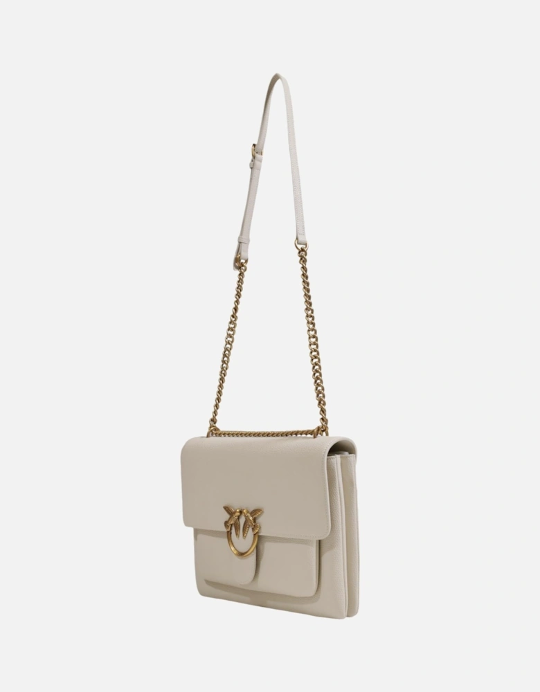 Elegant Leather Shoulder Bag with Clip Fastening Women - White