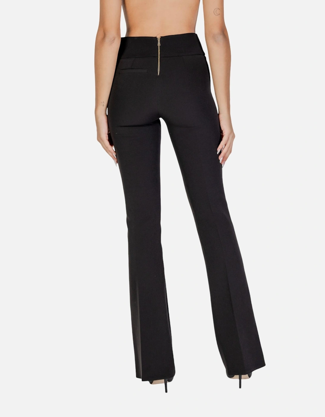Plain Zip-Fastening Trousers with Back Pockets Women - Black