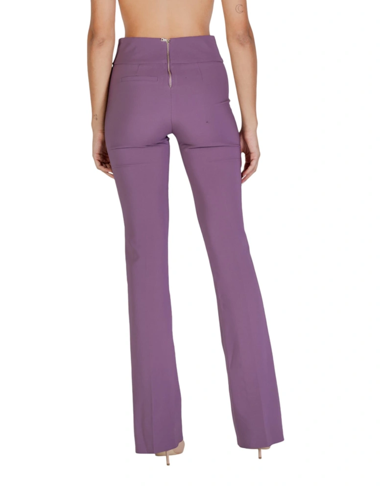 Plain Zip-Fastened Trousers with Back Pockets Women - Purple