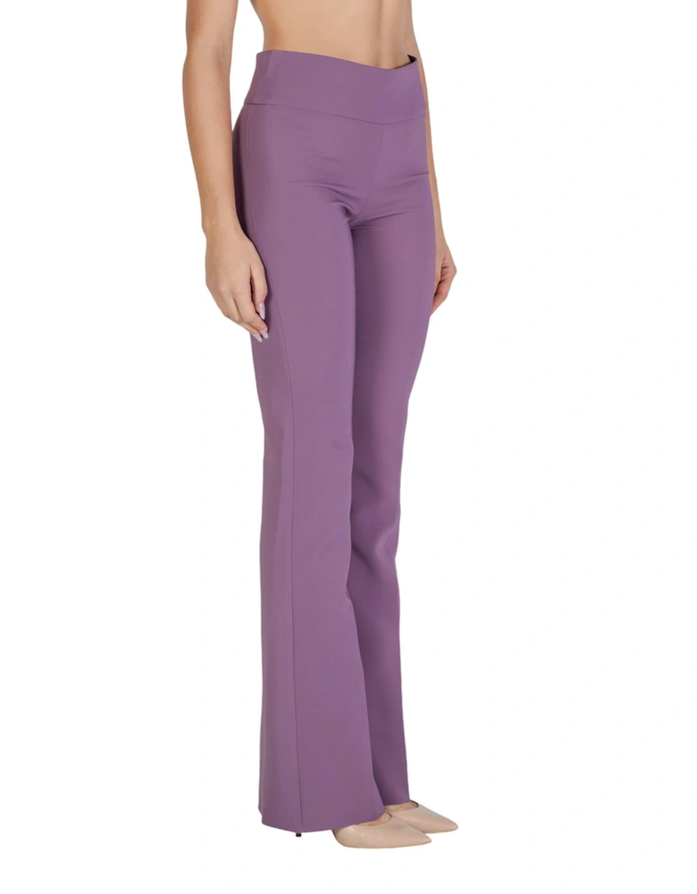 Plain Zip-Fastened Trousers with Back Pockets Women - Purple