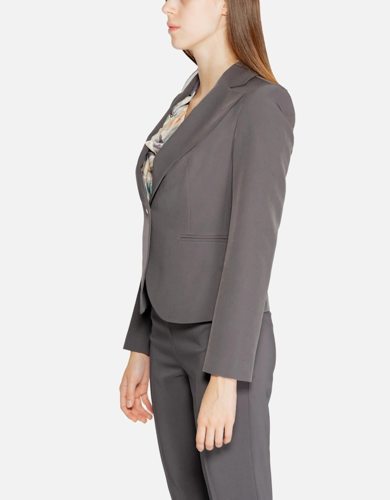 Lapel Collar Long Sleeve Polo with Front Pockets Women - Grey Blazers
