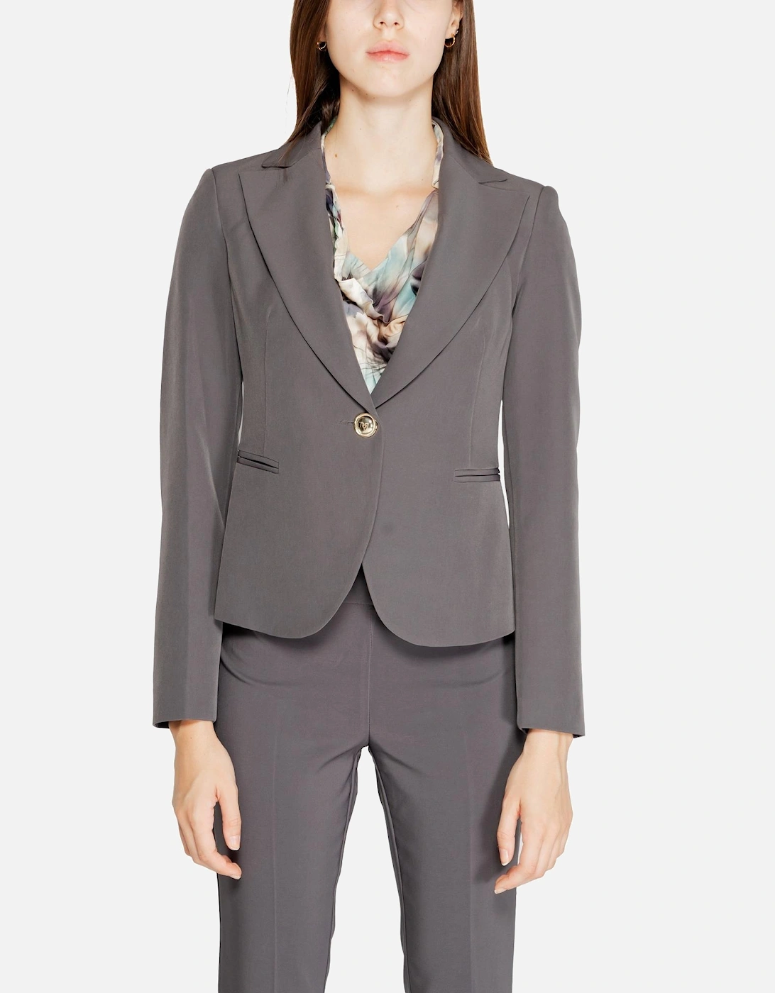 Lapel Collar Long Sleeve Polo with Front Pockets Women - Grey Blazers, 4 of 3