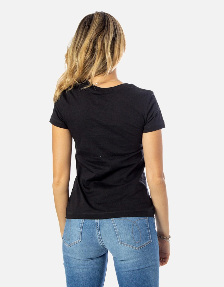 Printed Round Neck Cotton T-Shirt Women - Black Shirts