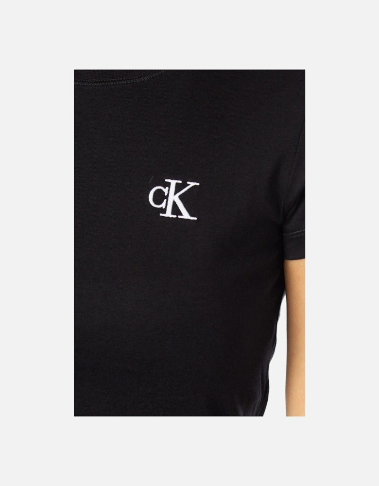 Printed Round Neck Cotton T-Shirt Women - Black Shirts