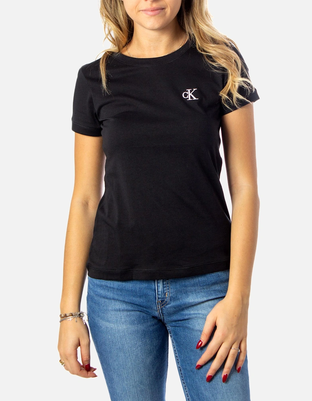 Printed Round Neck Cotton T-Shirt Women - Black Shirts, 4 of 3