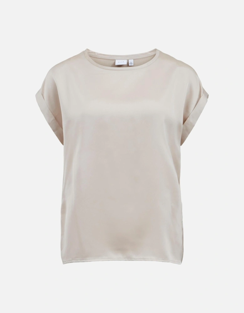 Gold Plain Short Sleeve Round Neck Womens T-Shirt Blouses