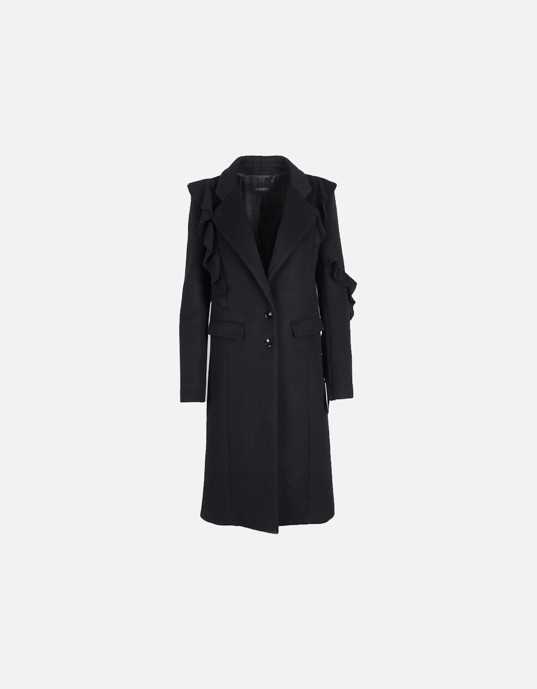 Alpaca Blend Buttoned Coat with Lapel Collar Women - Black, 3 of 2