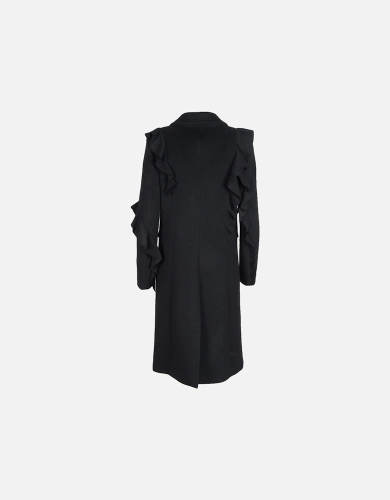 Alpaca Blend Buttoned Coat with Lapel Collar Women - Black