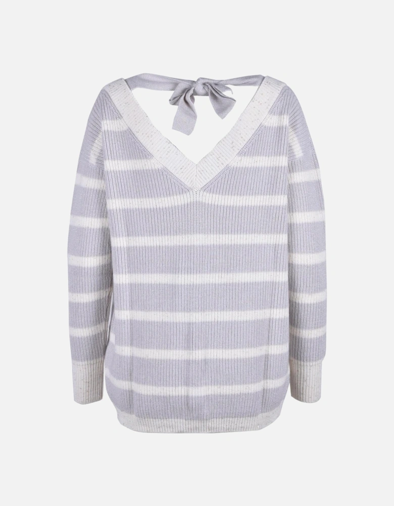 Striped V-Neck Knitwear with Long Sleeves and Lace Fastening Women -