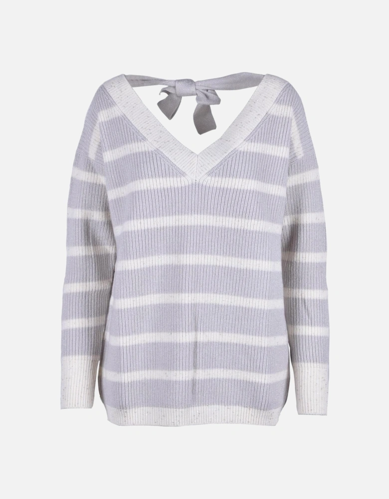 Striped V-Neck Knitwear with Long Sleeves and Lace Fastening Women -