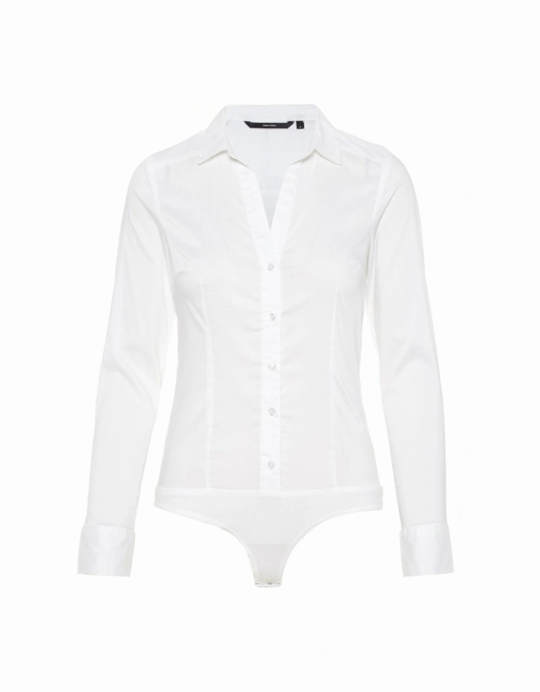 Long Sleeve Poplin Bodysuit Women - White Shirts