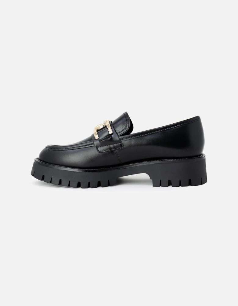 Black Leather Slip-On Shoes Women Slip Ons