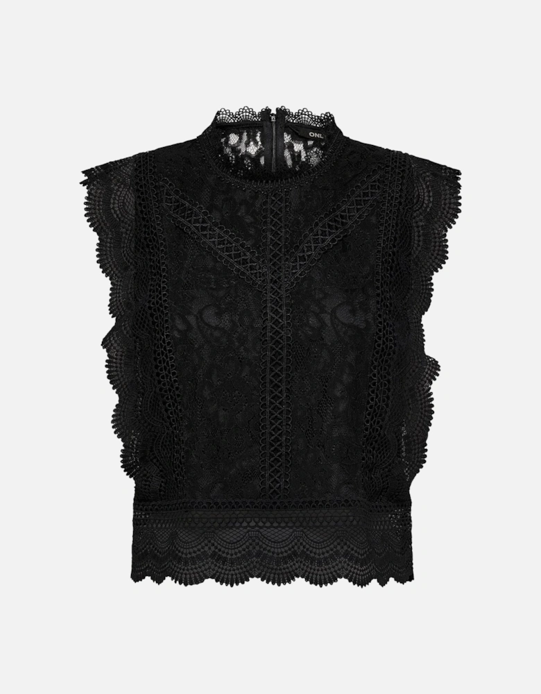 Lace Top High Neck Sleeveless Women - Black
