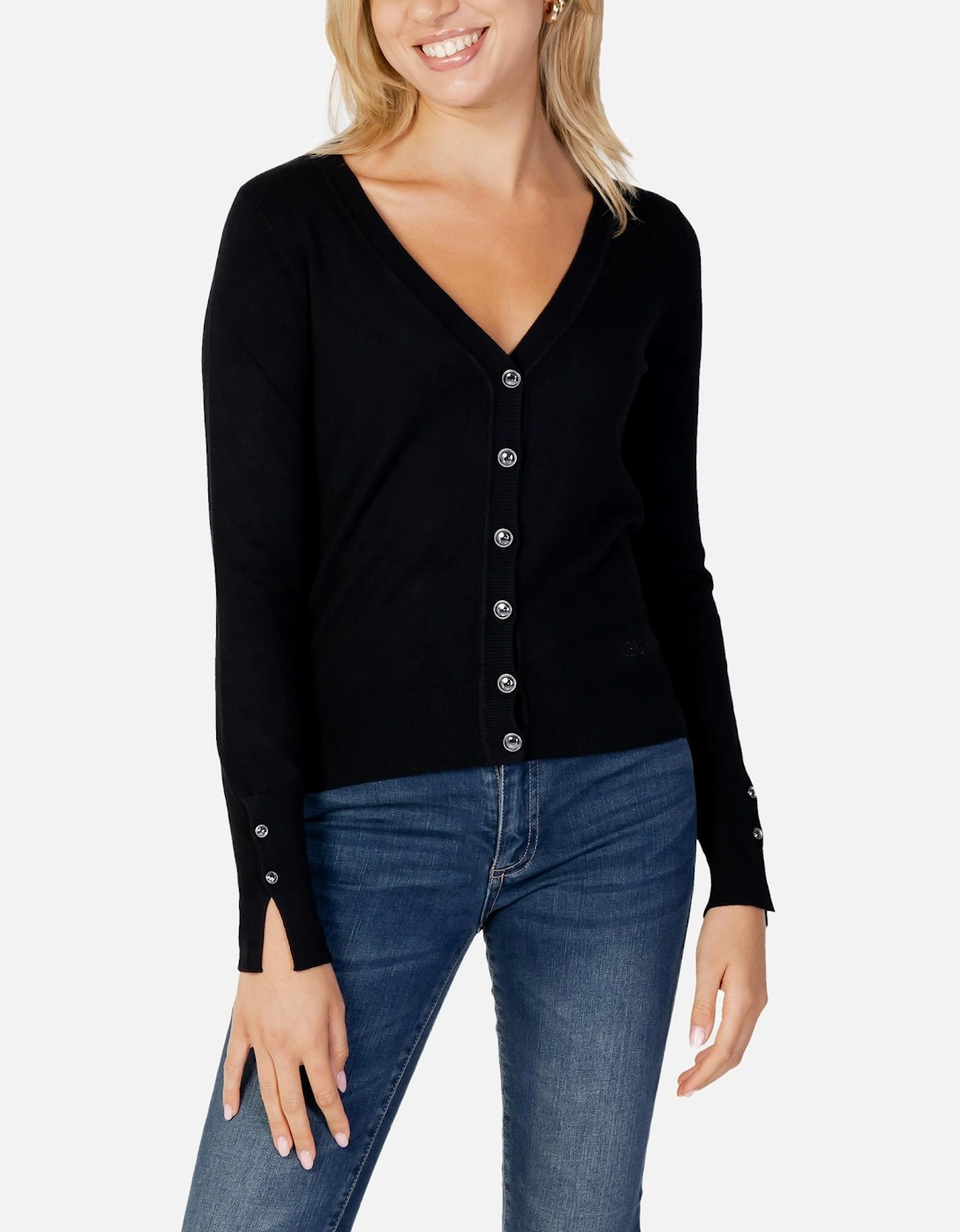VNeck Button Cardigan Classic Knitwear Women - Black Sweaters, 3 of 2