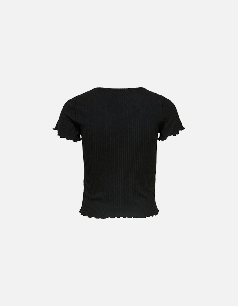 Ribbed TShirt Short Sleeve Black Women Shirts