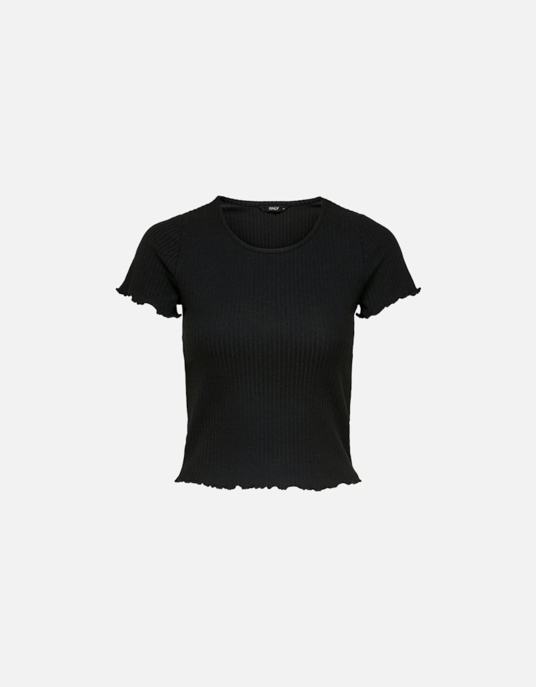 Ribbed TShirt Short Sleeve Black Women Shirts