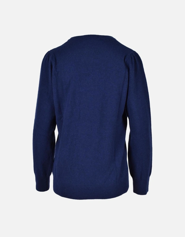 Blue Printed Knitwear with Long Sleeves and Round Neck Women