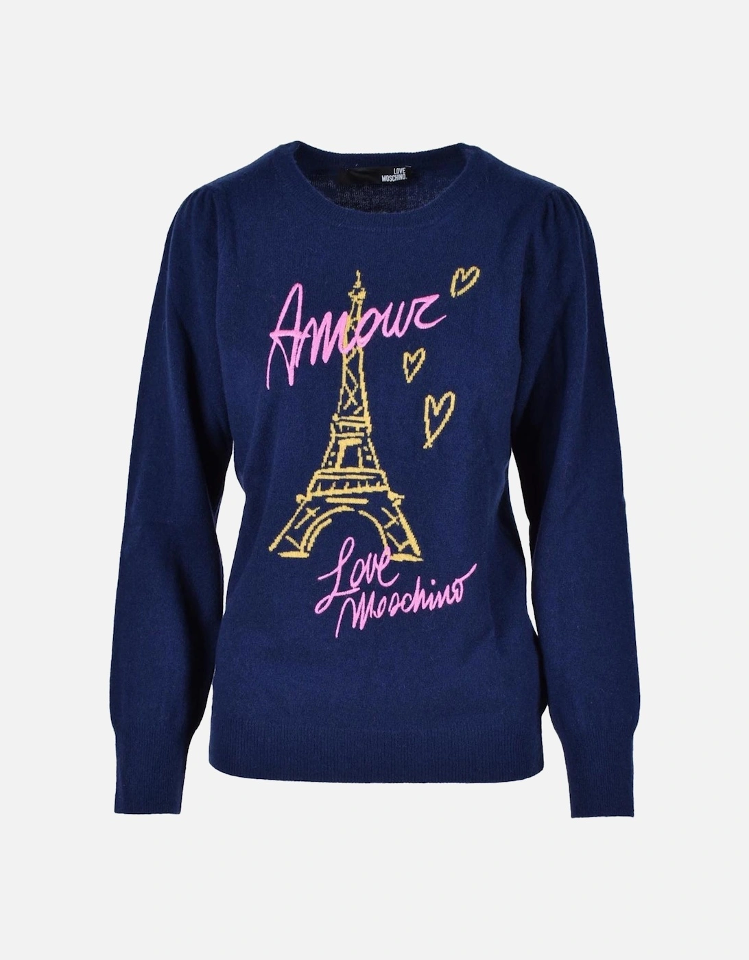 Blue Printed Knitwear with Long Sleeves and Round Neck Women, 3 of 2