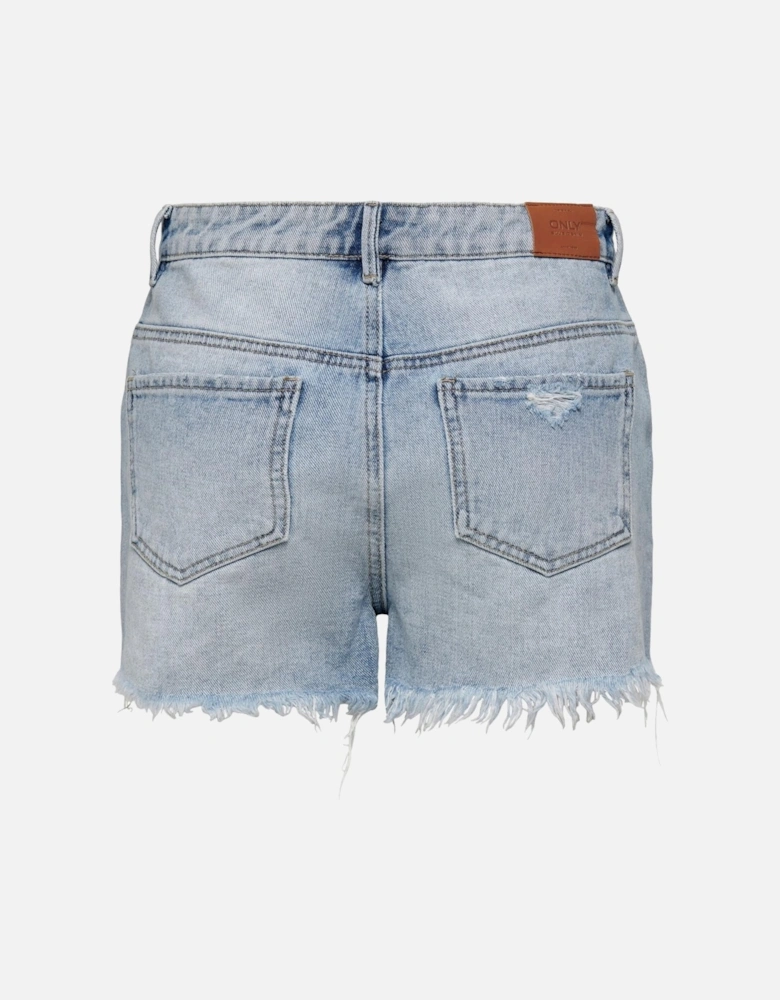 Blue Ripped Cotton Shorts Women