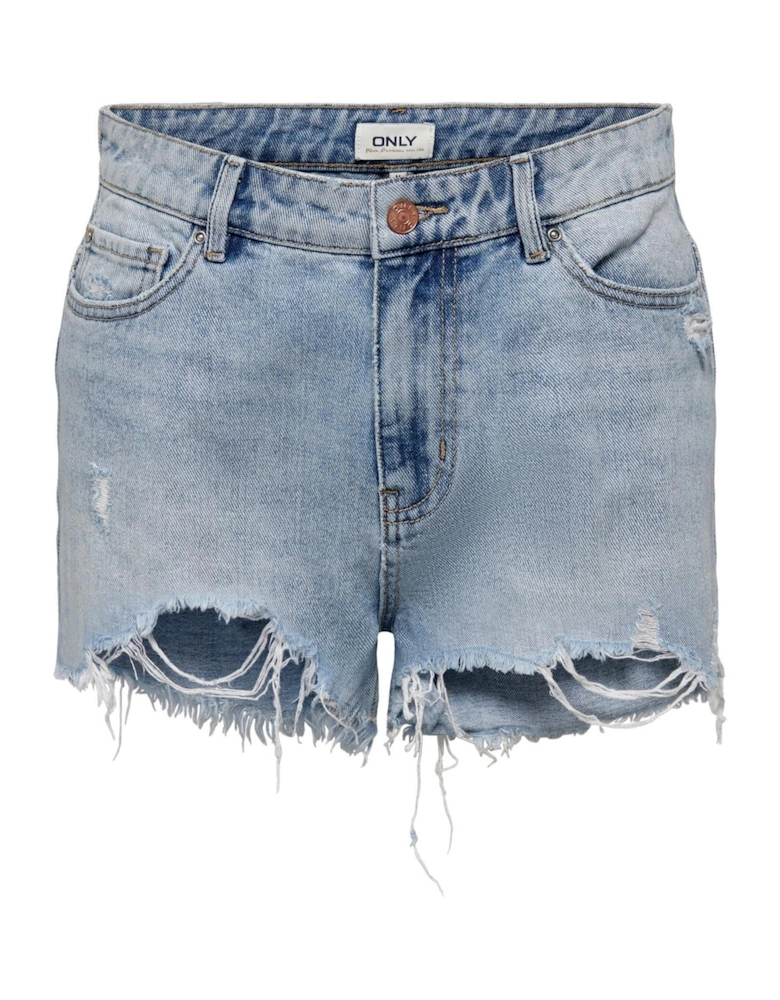 Blue Ripped Cotton Shorts Women