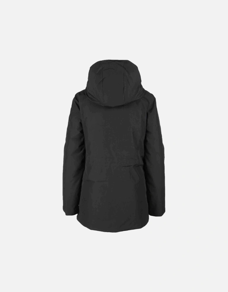 Black Hooded Jacket with Zip and Button Fastening Women Jackets
