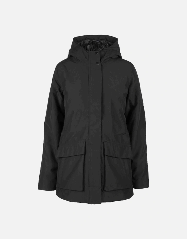 Black Hooded Jacket with Zip and Button Fastening Women Jackets