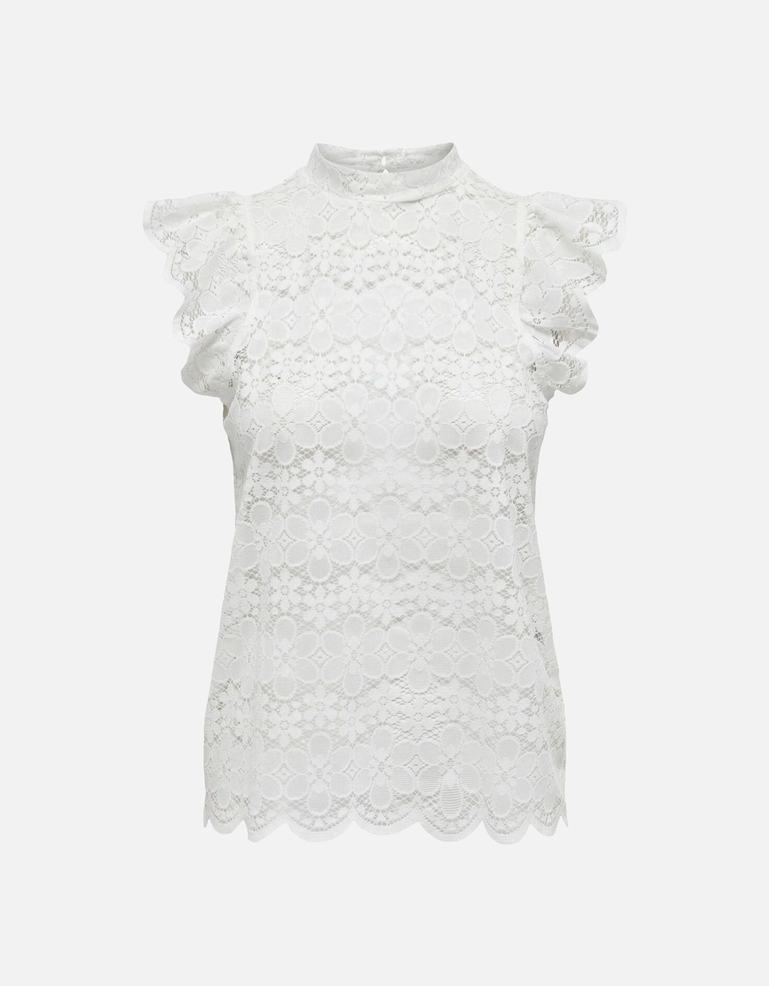 Lace Top Ruffled High Neck Women - White, 4 of 3